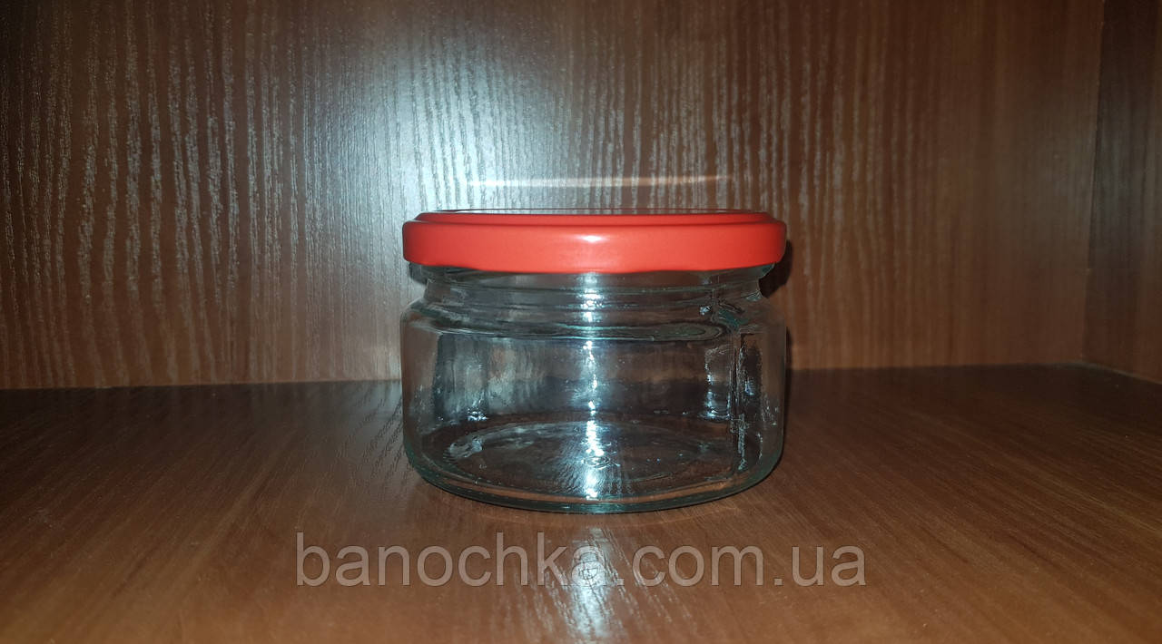 Банка скло 250 мл з червоною кришкою ТО 82 мм (15 штук)