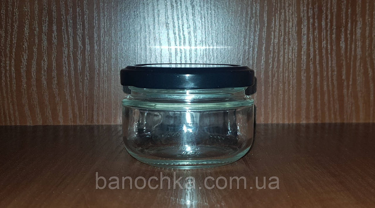 Банка скляна 100 мл з чорною кришкою 66 мм (24 штуки)