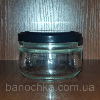 Банка скляна 100 мл з чорною кришкою 66 мм (24 штуки)