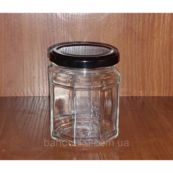 Банка скляна 229 мл восьмигранна з чорною кришкою (24 штуки)