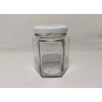 Банка скляна 196 мл шестигранна з білою кришкою (24 штуки)