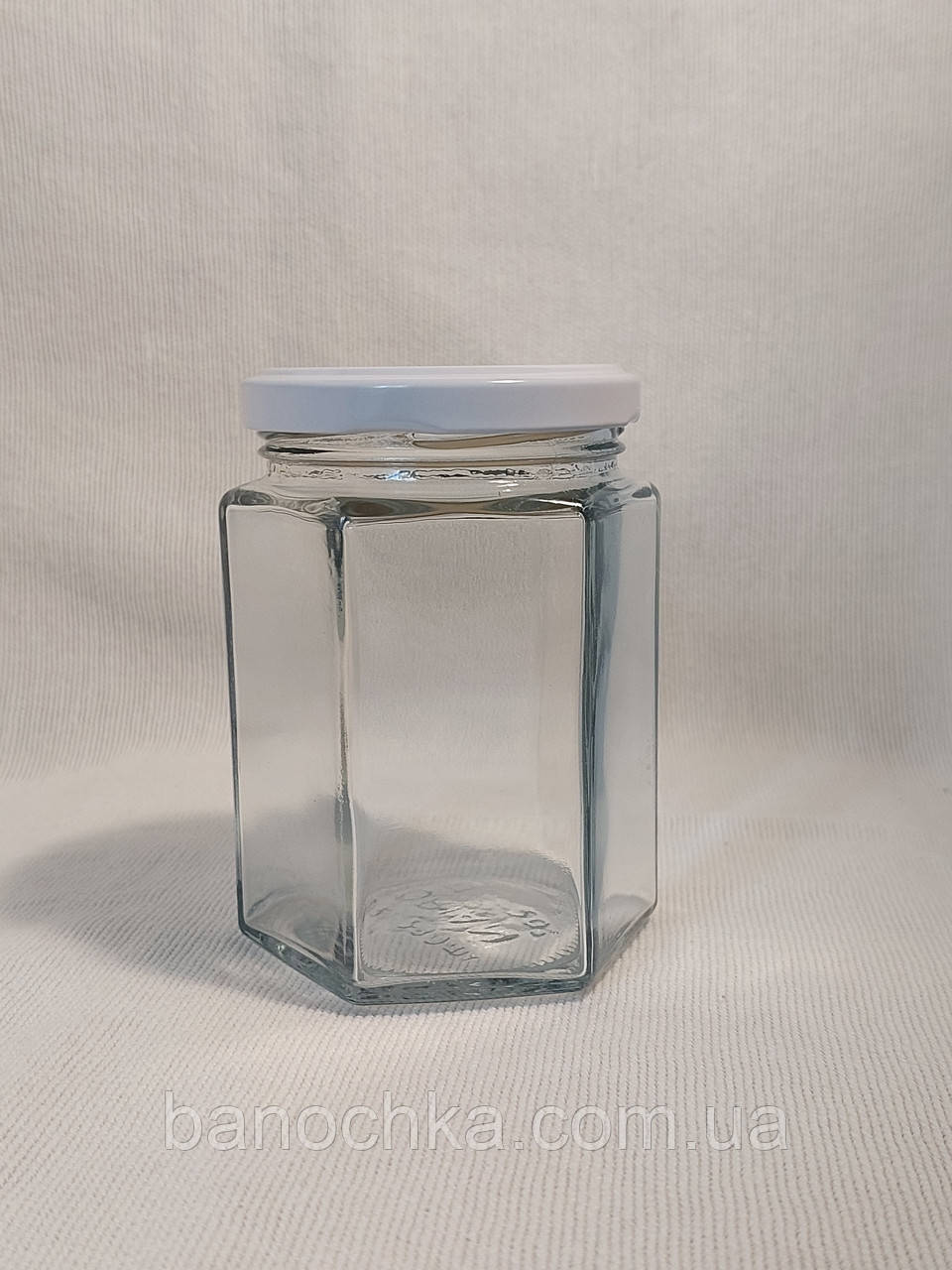 Банка скляна 280 мл шестигранна з білою кришкою 63 мм (20 штук)