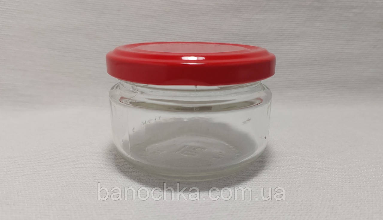 Банка скляна 100 мл із червоною кришкою 66 мм (24 штуки)