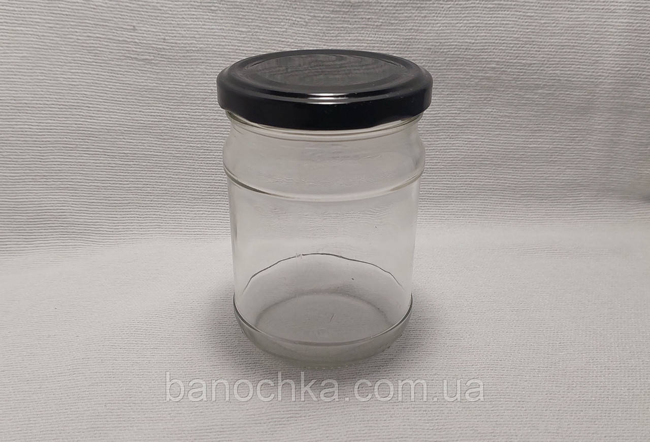 Банка скляна 250 мл з чорною кришкою 66 мм (24 штуки)