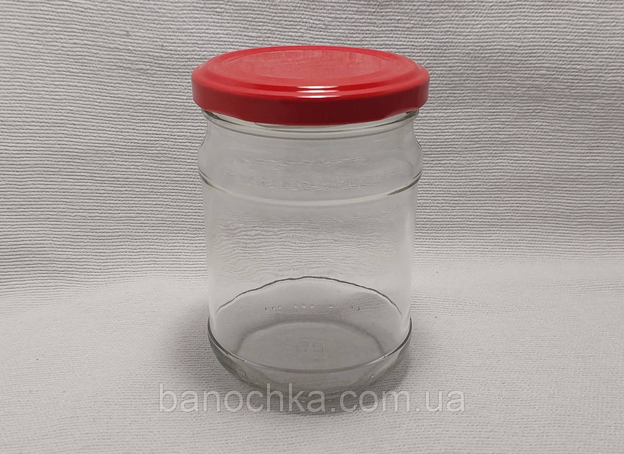 Банка скляна 250 мл з червоною кришкою 66 мм (24 штуки)