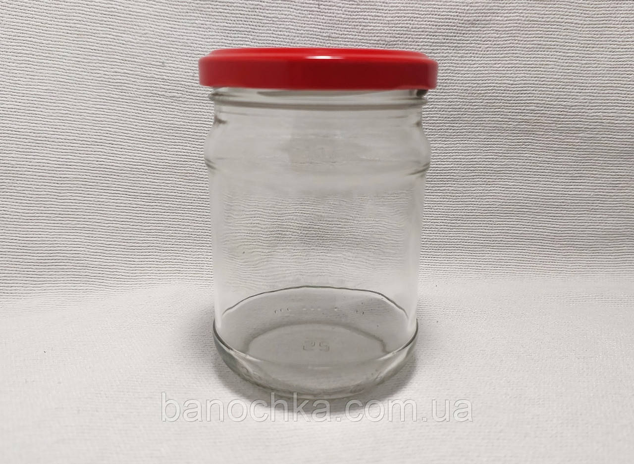 Банка скляна 250 мл з червоною кришкою 66 мм (24 штуки)
