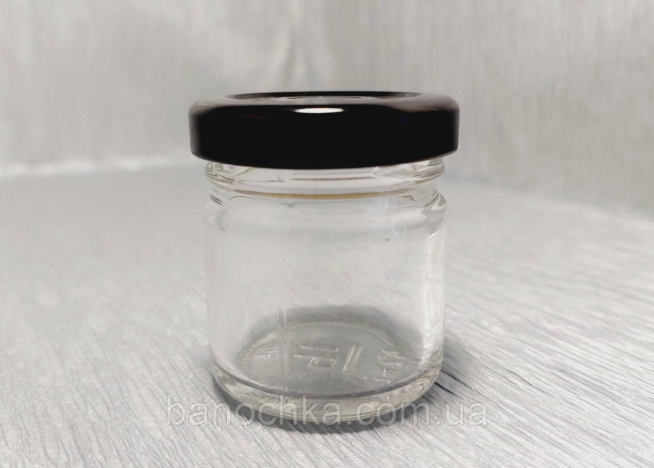 Банка скляна 42 мл з чорною кришкою 43 мм (24 штуки)