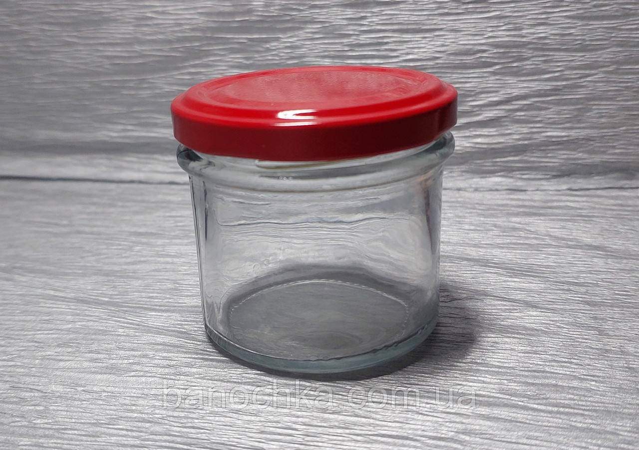 Банка скляна 135 мл з червоною кришкою 63 мм (25 штук)